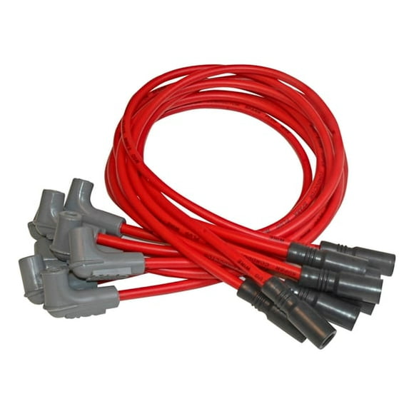 Fits 1993-1997 Chevrolet Camaro MSD Ignition Spark Plug Wire Set 32149 Super Conductor; Pre Assembled Custom Tailored; Red; 8-1/2 Millimeter; Silicone and Synthetic; 90 Degree Spark Plug Boots