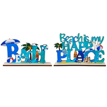 Coastal Decor Set of 2 Wooden Beach Signs: Beach, Ocean Decor for Beach House or Office - Nautical theme Beach Decorations for Home - Beach Bathroom