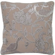 Floral Bird Velvet Applique Embroidered on Natural Linen Pillow Cover