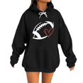 thumbnail image 6 of Game Day Sweatshirt Women with Drawstring Heart Graphic Shirts Fall Fashion Must Haves Soft Tunic Tops Cute Hoodies Workout Tops Pullover Hoodies Rugby Shirt Cozy Outfits Comfort Hoodie Black, 6 of 8
