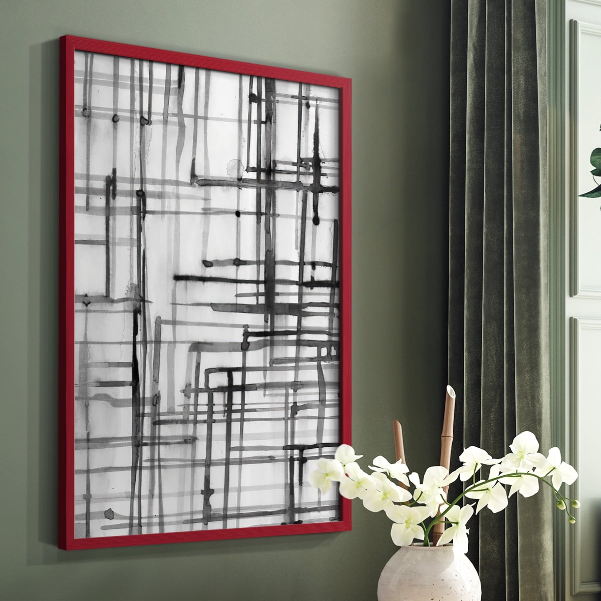 Line Meditation I in Red Solid Wood 11 x 14 Framed Print