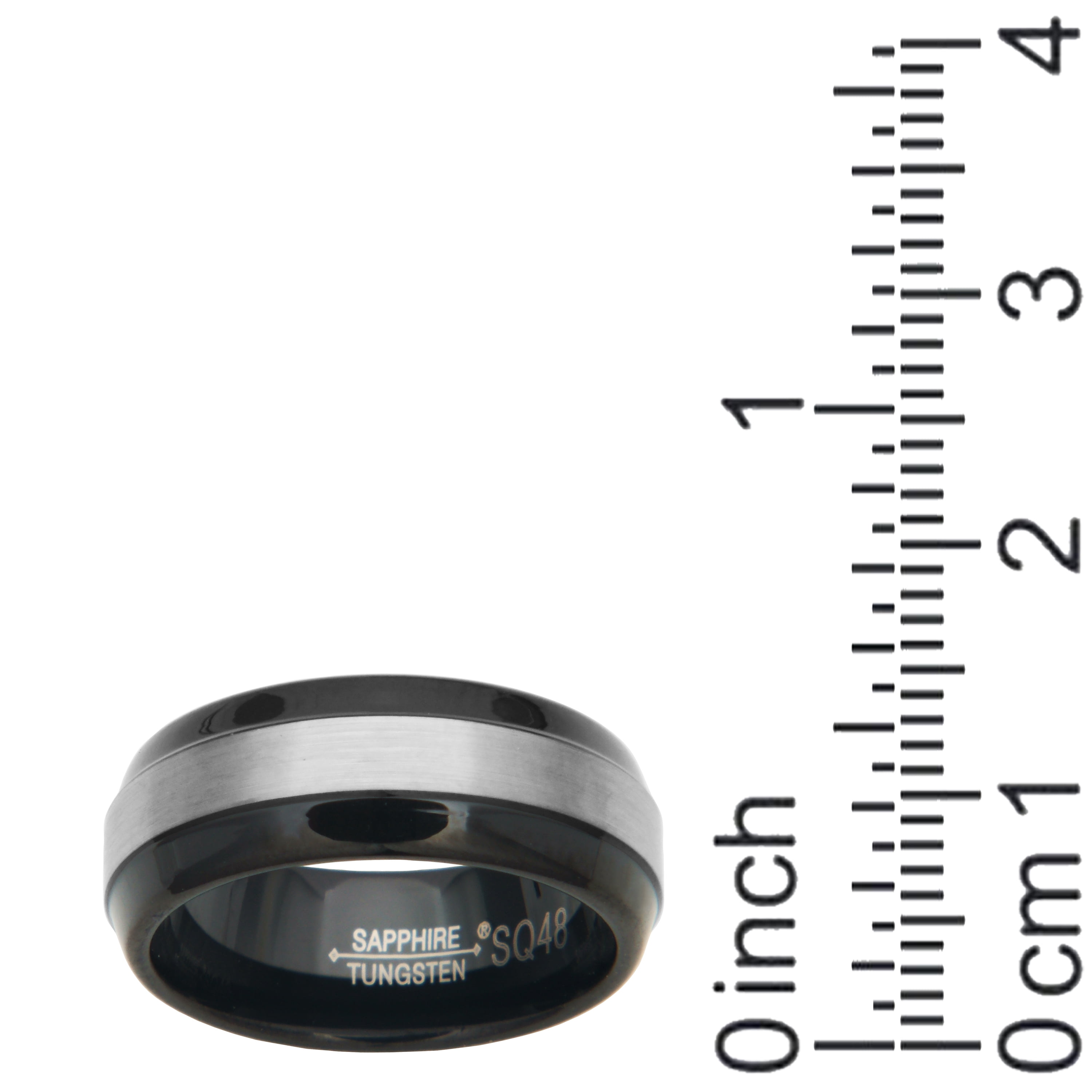 Sapphire Tungsten 8mm Black Finish Two-Tone Comfort Fit Wedding Bands Rings for Men, Size 12
