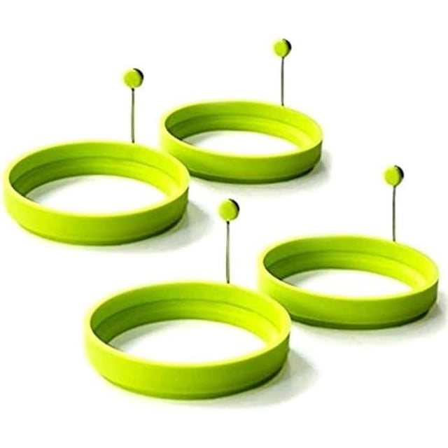 Molde para huevos fritos, anillos de silicona para panqueques, molde para panqueques antiadherente, verde, juego de 4