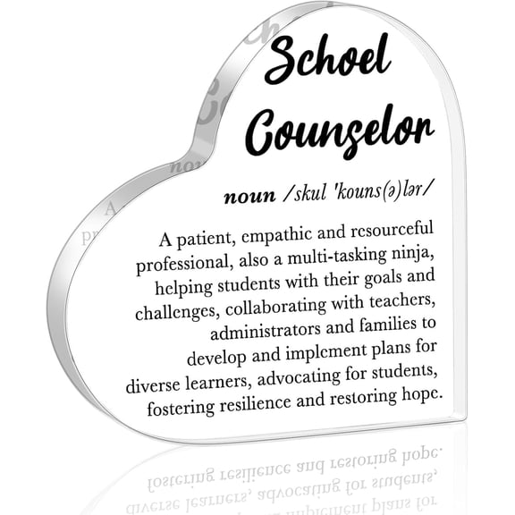 School Counselor Appreciation Heart Shaped Acrylic Decor for Men Women, Thank You Sign Retirement Birthday Christmas for Office Desk Bookshelf Bedroom Nightstand, 4 x 4 Inch