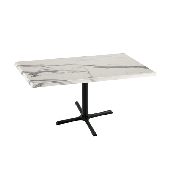 Indoor/Outdoor 30" Tall OD211 Black Table Base with 30" x 30" Foot and 30" x 48" Indoor/Outdoor White Marble Top by the Holland Bar Stool Co.