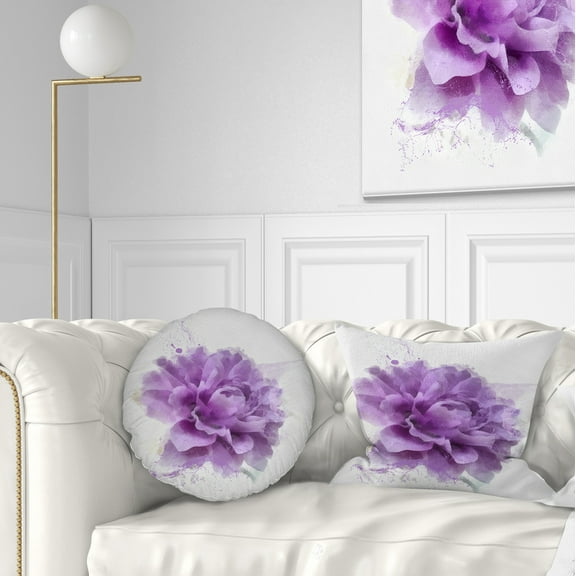 Designart Purple Rose Watercolor Illustration - Floral Throw Pillow - 12x20