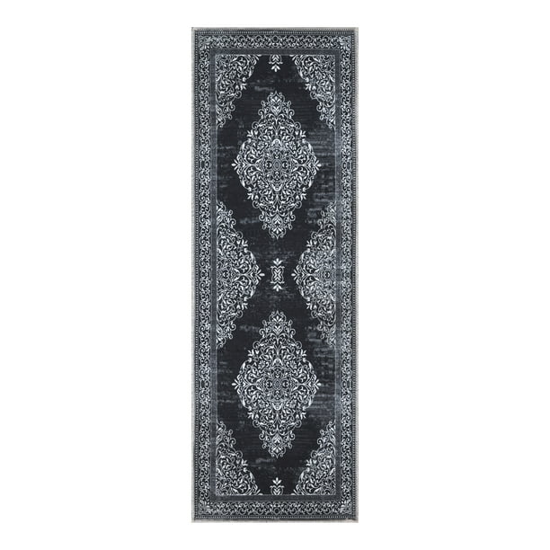 Ottomanson Machine Washable Cotton 2x5 Flatweave Runner Rug for Bedroom, 20" x 59", Black