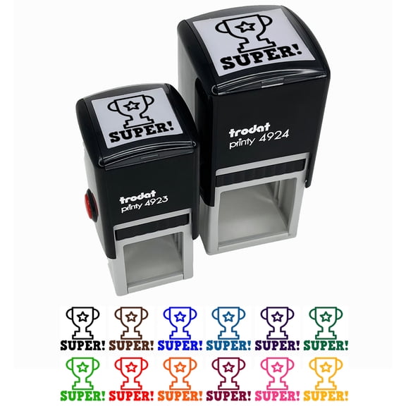 Super with Star Trophy Teacher Motivation Self-Inking Rubber Stamp Ink Stamper - Black Ink - Small 1 Inch