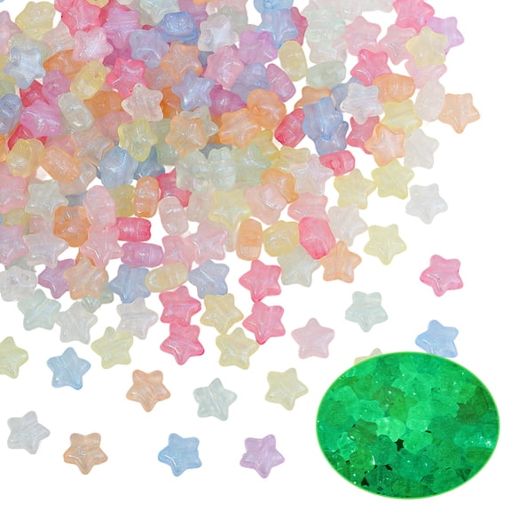 1 Box 300PCS Luminous Star Beads with Holes Glow in The Dark Acrylic Colorful Glitter Plastic Pony Charms Loose Spacer Bead Bulk