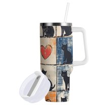 Yayeee 40oz Double-Wall Insulated Stainless Steel Tumbler with Handle Bottle, Cats and Hearts