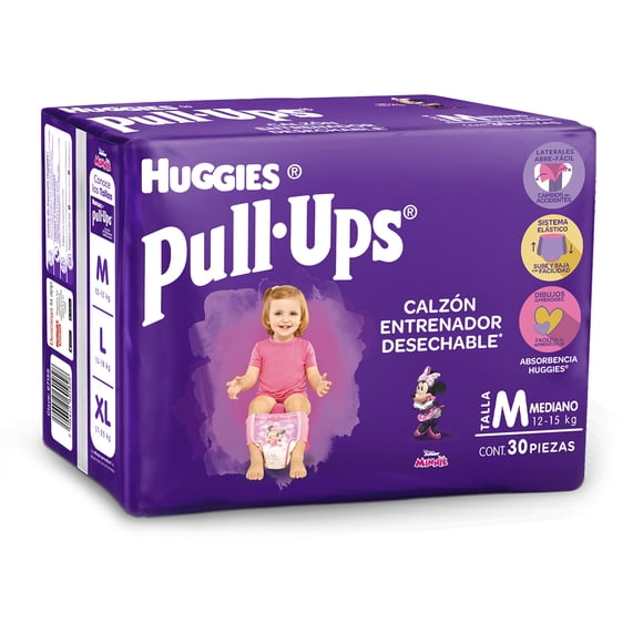 Calzón entrenador Huggies Pull-Ups talla mediana niña 30 pzas
