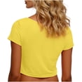 thumbnail image 5 of VSSSJ Crop Tops pour Femmes Manches Courtes Col Rond Extensible Chemise Décontractée Ajustée Solide Confortable Été Basique T-Shirts Courts Jaune Taille Unique, 5 of 5