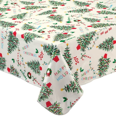 

OH CHRISTMAS TREE! Vinyl Table Cover Heavy-Gauge Vinyl 100% Polyester Backing - Measures 60 x 90 Oblong By Chef s Pride