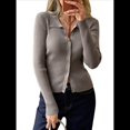 thumbnail image 2 of Cárdigan de Punto Acanalado con Botones y Larga para Mujer, Suéter Informal Ajustado con Cuello. Camello L, 2 of 8