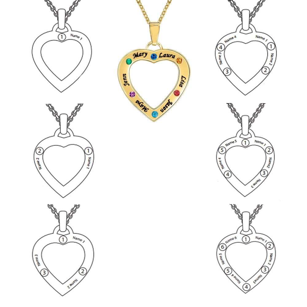 Personalized Heart-Shaped Family Pendant with Up To Six Birthstones