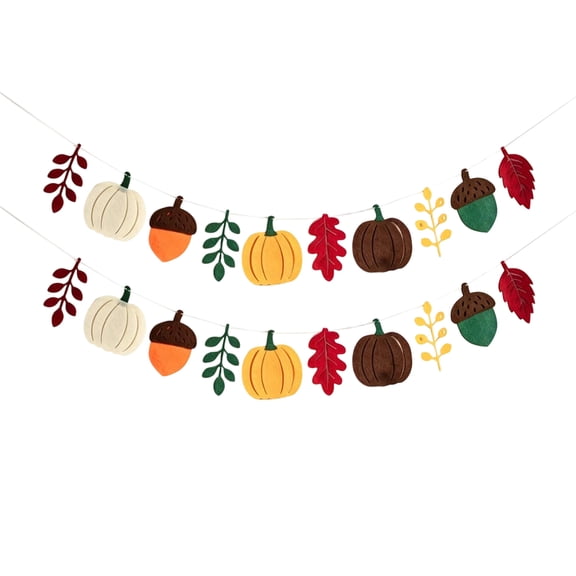 Fall Garland Decorations with Pumpkins, Leaves and Acorns, Autumn Bunting for Thanksgiving Halloween Home Party Classroom Tabletop Decor