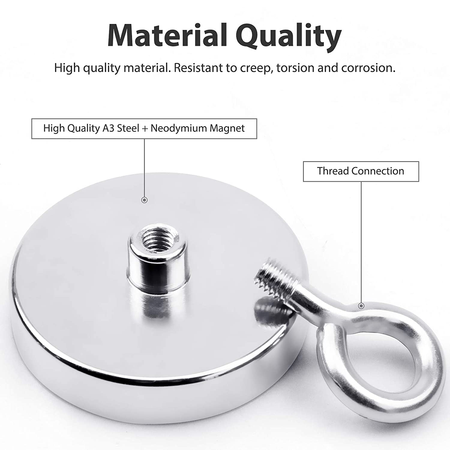 1pc Diameter 2.36 Inch (60mm) Super Strong Neodymium Fishing Magnets, 500  Lbs (227 KG) Pulling Force Rare Earth Magnet With Countersunk Hole Eyebolt F