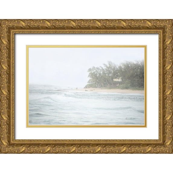 Murdock, Ramona 14x11 Gold Ornate Wood Framed with Double Matting Museum Art Print Titled - Misty Beach Walk