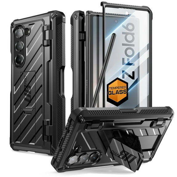 SUPCASE for Samsung Galaxy Z Fold 6 Case with S Pen Holder (UB Pro) [Built-in Screen Protector & Kickstand] [Military-Grade Protection] Heavy Duty Rugged Phone Case 360° Shockproof Cover, BLACK
