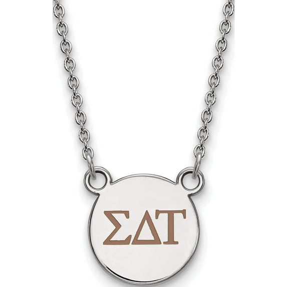 Sterling Silver Rh-Plated Logoart Sigma Delta Tau Sm Enl Pend With Necklace (18 X 12) Made In United States ss027sdt-18