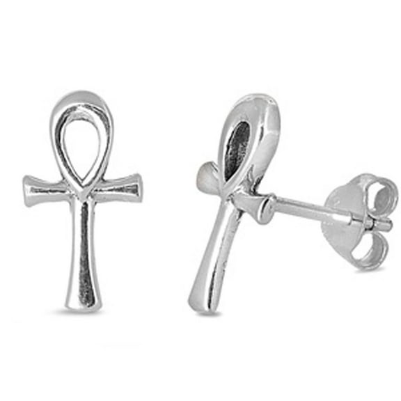 Cross Ankh Stud Earrings .925 Sterling Silver Jewelry Female Unisex