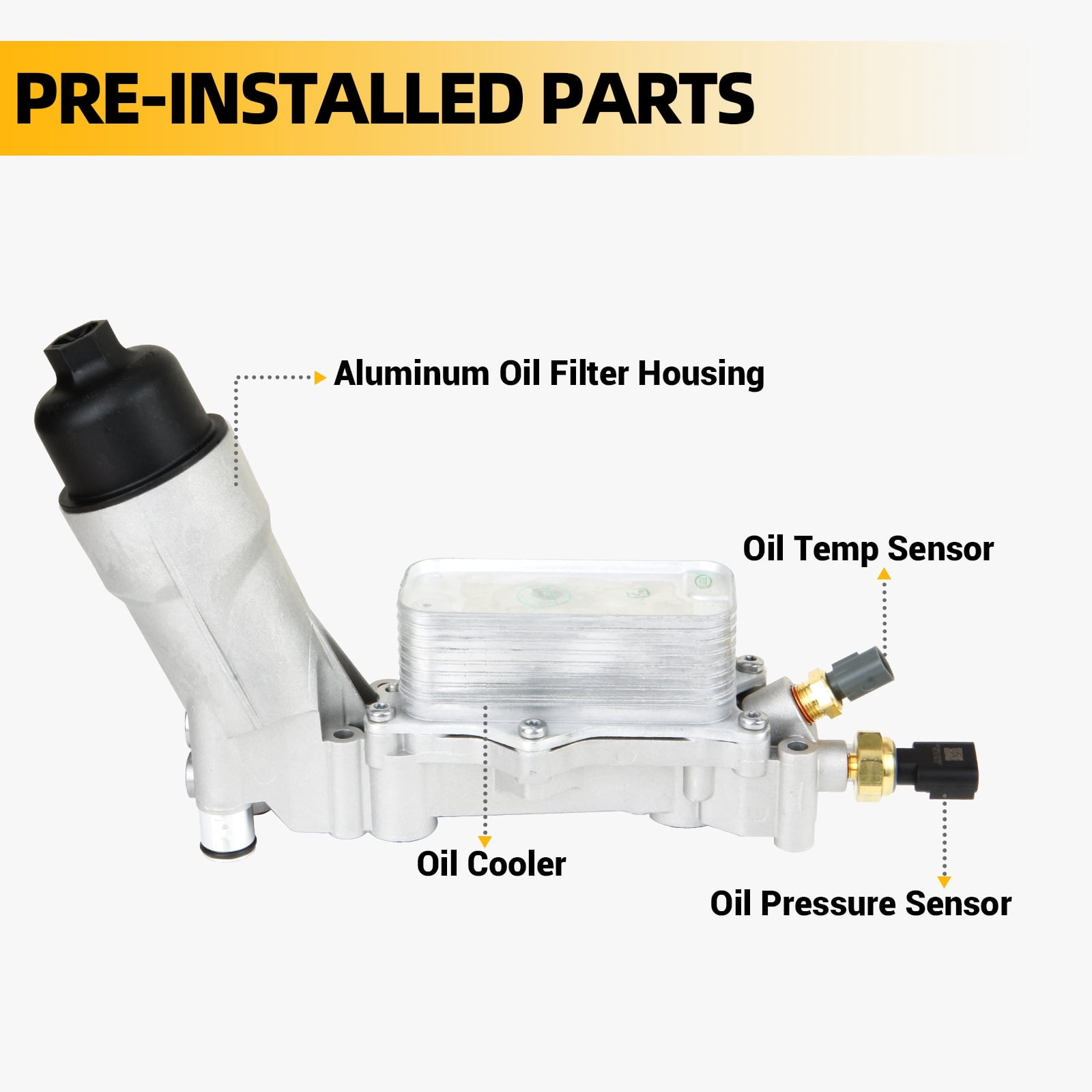MITZONE Aluminum Oil Cooler Filter Housing Assy with Gaskets and Sensors Compatible with 2011-2024 Ram 1500 ProMaster Chrysler Charger Challenger 3.6L