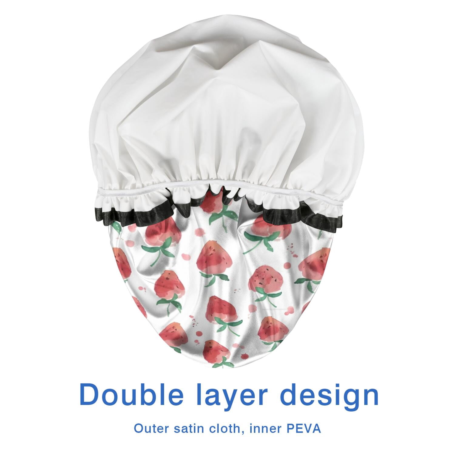 Shower Caps,Strawberry Plants Fruit Watercolor Waterproof Shower Cap for Women 4 Pieces,Double Reusable Hair Cover for Shower PEVA Elastic Stretch Hem