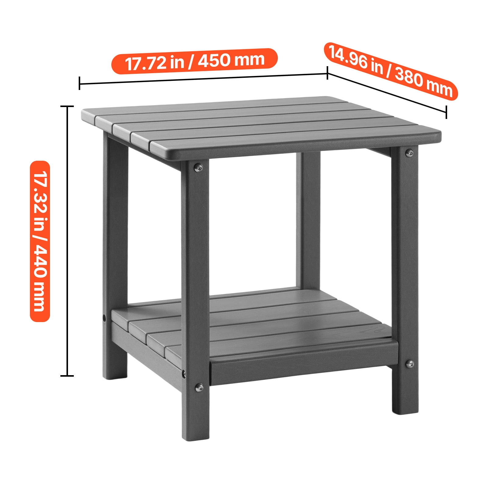 KFFKFF Outdoor Side Table, 17.72W x 14.96D x 17.32H Inch, Double-Layer HDPE End Table for Easy Care, Durable in Various Weather Conditions, Suitable for Patio, Poolside, Beach, Porch, Indoor