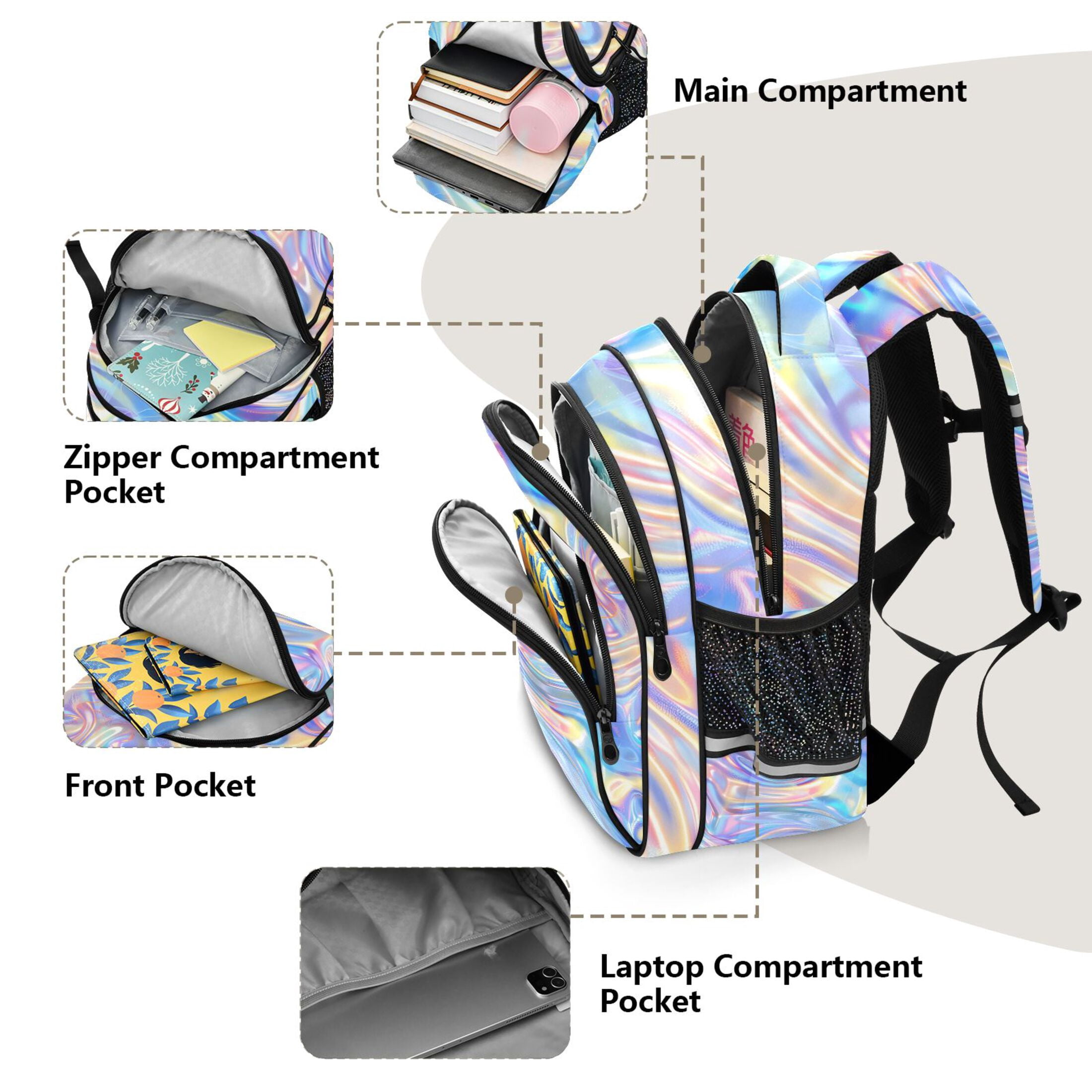 ALAZA Holographic Pattern School Backpack Elementary Bag Bookbag Travel Rucksack