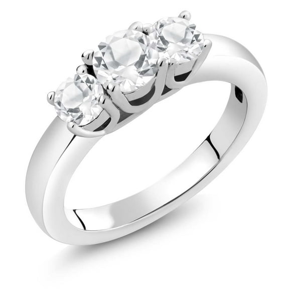 Gem Stone King 1.16 Cttw White Topaz Wedding Jewelry Bridal 3-Stone Ring for Women | 925 Sterling Silver | Gemstone Birthstone | Available in Size 5, 6, 7, 8, 9