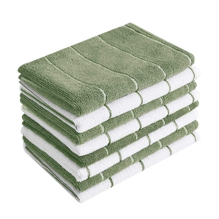 

Microfiber Kitchen Towels - Super Absorbent Soft and Solid Color Dish Towels 8 Pack (Stripe Designed Dark Green and White Colors) 26 x 18 Inch C49