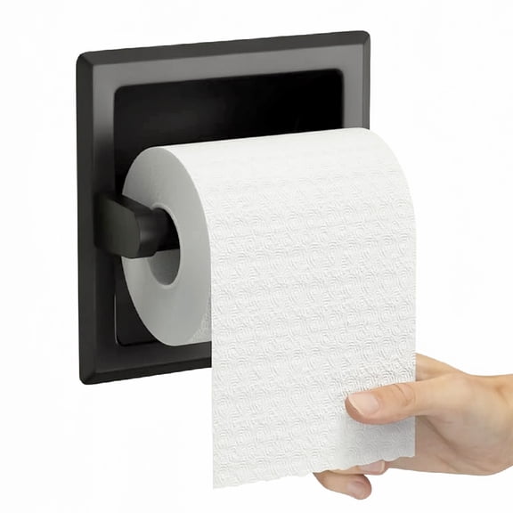 MUNDIDO Recessed Toilet Paper Holder, Stainless Steel Durable Tissue Roll Holder Wall Mount for Bathroom Space Saving Design with Mounting Bracket, in Wall Toilet Paper Dispenser Insert, Matte Black