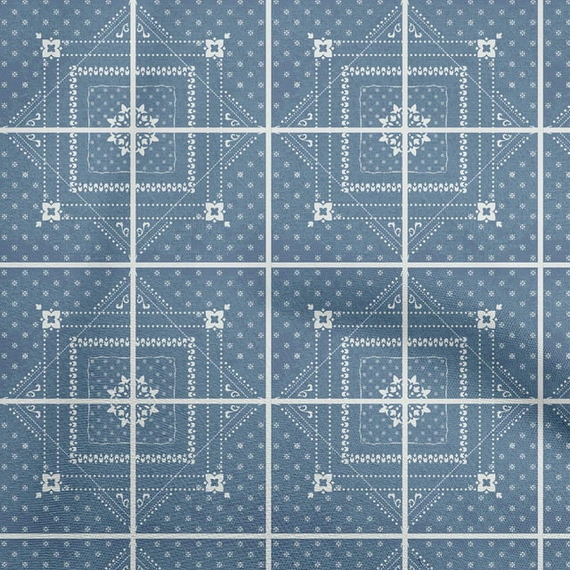 oneOone Cotton Flex Blue Fabric Asian Tile Diamond Sewing Craft Projects Fabric Prints By Yard 40 Inch Wide