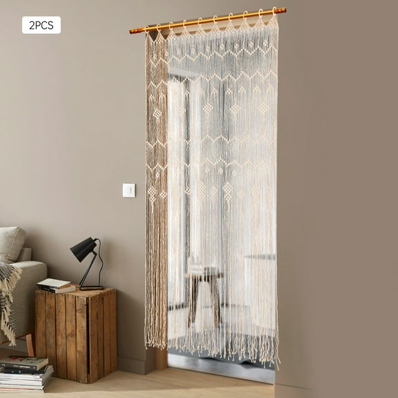 Macrame Window Curtain Room Divider Doorway Curtain 39.37*78.74 inchs 2 Panels Large Long Macrame Wall Hanging for Living Room Bedroom Bohemian Home Decor Wedding Backdrop