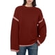 thumbnail image 1 of HongQid Sweaters for Women Fashion Solid Crewneck Loose Fit Long Sleeve Contrast Cable Knit Pullover Sweater Jumper Tops, 1 of 8