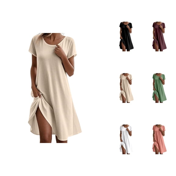 Tshirt Dress Women Short Sleeve Crewneck Loose Fit Flowy Midi Dresses Summer Beach Vacation Dress