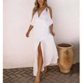 thumbnail image 2 of Robe d'Été Col en V, Épaules Dénudées Polyester Robe Maxi Col en V pour Activités Extérieures Blanc TG, 2 of 6