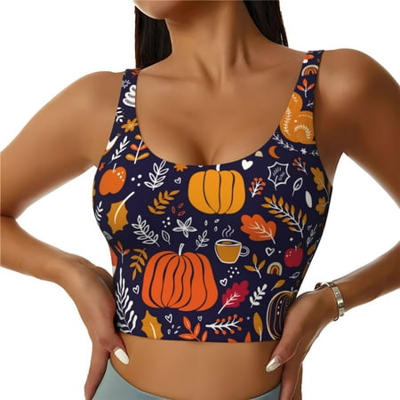 Adobk Whimsical Autumn Forest Print Sports Bras for Women Longline Workout Crop Tank Tops Padded with Built in Shelf Padded Sports Bra-Large
