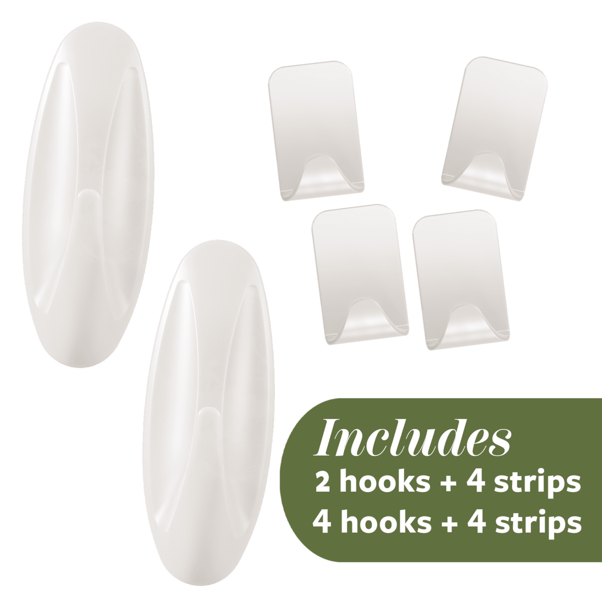 Command Designer Mixed Hooks Pack [Removable]: 2 medium hooks, 4 small hooks, 8 refill strips (Radiant Pearl) [2-pack]