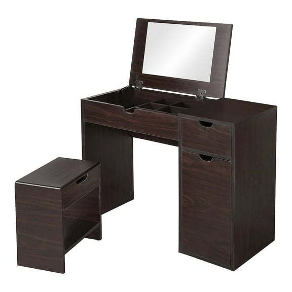 Furniture of America Astro Contemporary Wood 2-Piece Vanity Set in Walnut
