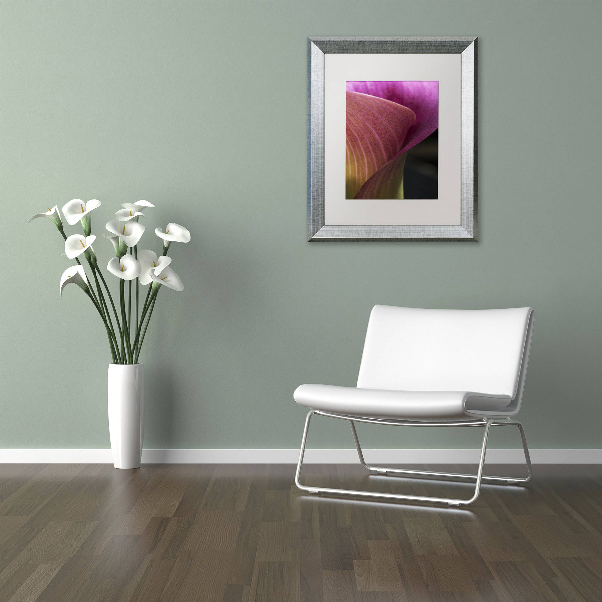 Trademark Fine Art "Part of a Calla Lily" Canvas Art by Kurt Shaffer, White Matte, Silver Frame