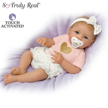 The Ashton - Drake Galleries Heart of Gold So Truly Real Interactive Cooing Baby Girl With Heartbeat Lifelike Realistic Weighted Fully Poseable RealTouch Vinyl Skin Doll By Linda Murray 16"-Inches