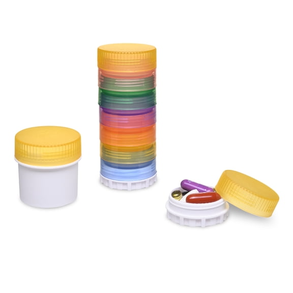 Portable Stackable Magnetic Pill Organizer with 9 Compartments, 3 Lids and 3 Magnetic Adapters, Attachable to Magnetic Calendar or Any Magnetic Surface. Perfect for Travel or Home Use.
