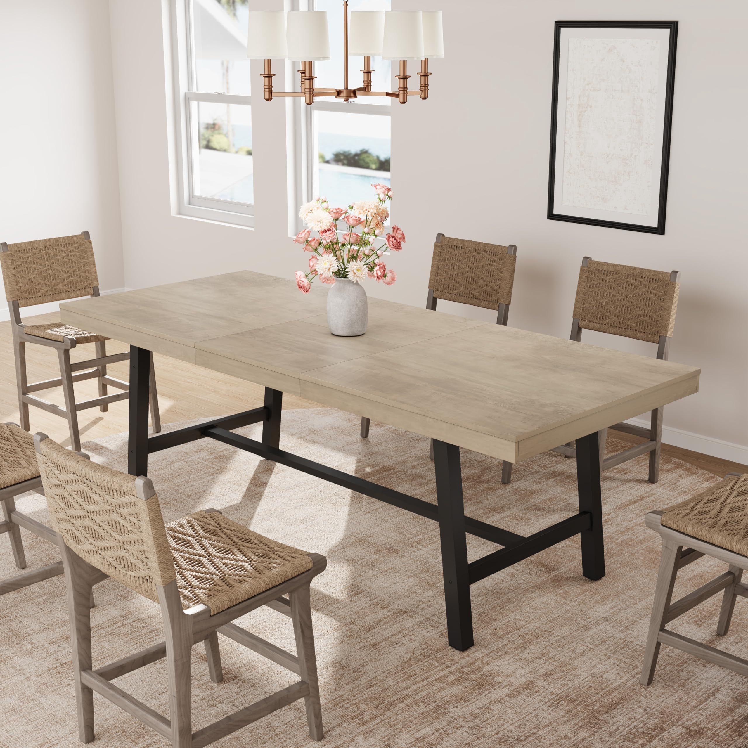 63"-83" Extendable Industrial Dining Table - Seats 6-8 - Expandable Rectangular Kitchen Table with Metal Frame for Parties-Gray