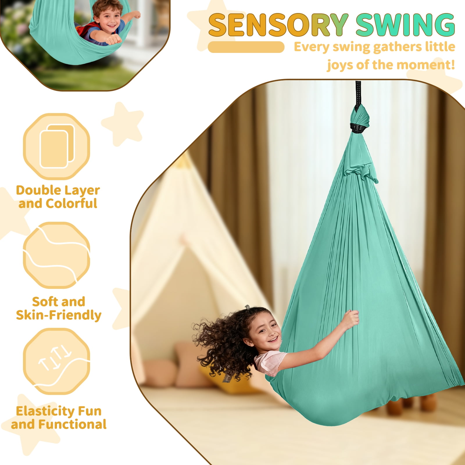 G TALECO GEAR Sensory Swing with Stand and Pod Swing, Metal Hammock Stand Outdoor, X-Shaped Swing Set for Backyard, Sensory Chair for Kids &Adults, 330LBS, Mint Green