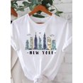 thumbnail image 1 of Women'S Casual Round-Neck Short-Sleeve T-Shirt with a New York Pattern Print for Spring And Summer., 1 of 4