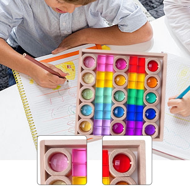 Juego de apilamiento de bloques de construcción con aspecto transparente, cubos de gemas arcoíris, juego de bloques de juguete apilables para niños,