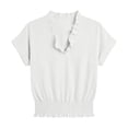 thumbnail image 6 of ClodeEU Women's V Neck Short Sleeve T-Shirt with Ruff Trim , Casual Solid Color Top with Elastic Smocked Waist White,Women's Plus XL, 6 of 8