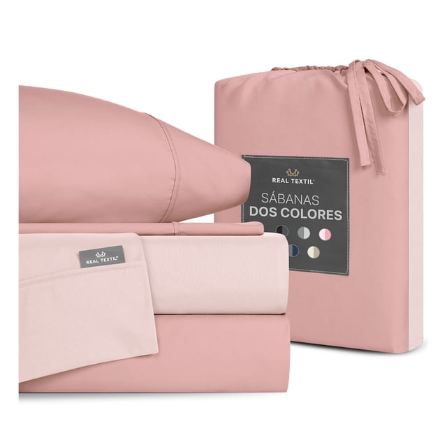 Juego de Sábanas Microfibra, Frescas, Hipoalergénicas, Real Textil (Rosa Claro/ Rosa Oscuro, king Size)