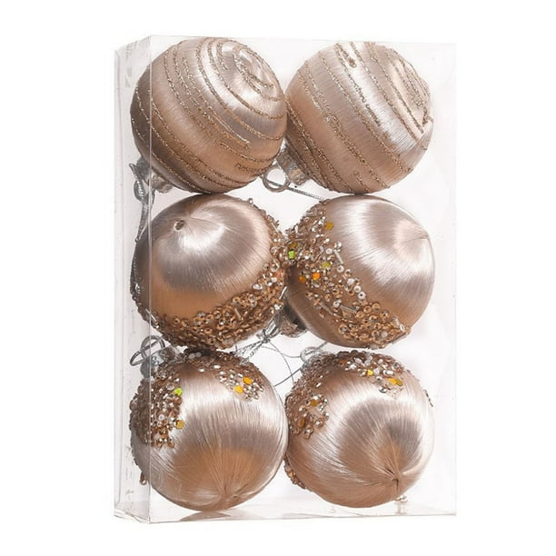 Hilo de seda navideño 6 piezas de adornos con lentejuelas de 8 cm con ganchos y cordones para bodas navideñas, fiestas y DIY de coronas navideñas para colgar
